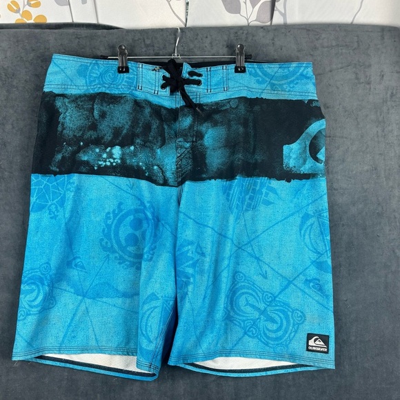 Quiksilver x Kelly Slater VERY Y2K Ocean Blue Board Shorts Sz 38 - Picture 1 of 9